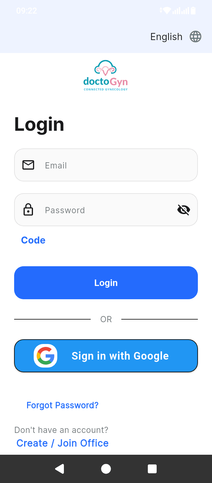 doctoGyn Mobile EMR Application Screen 1 for Women's Health