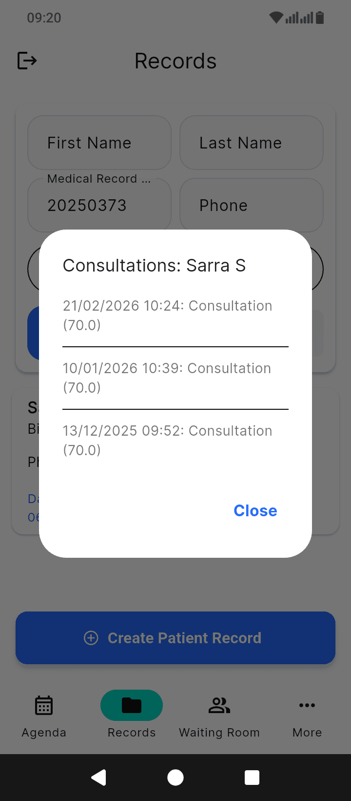 doctoGyn Mobile EMR Application Screen 4 for Women's Health