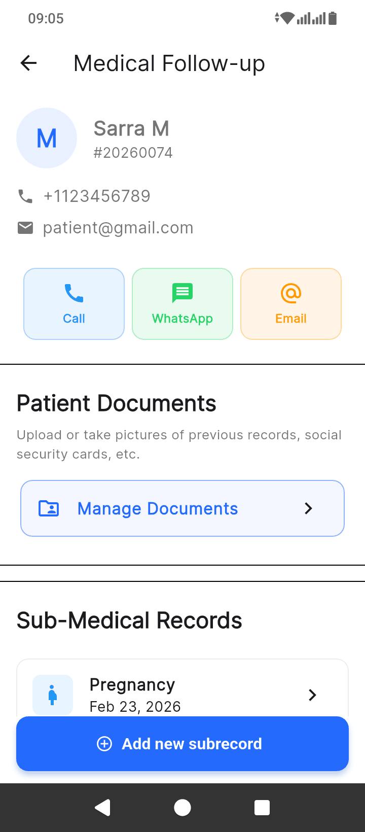 doctoGyn Mobile EMR Application Screen 8 for Women's Health