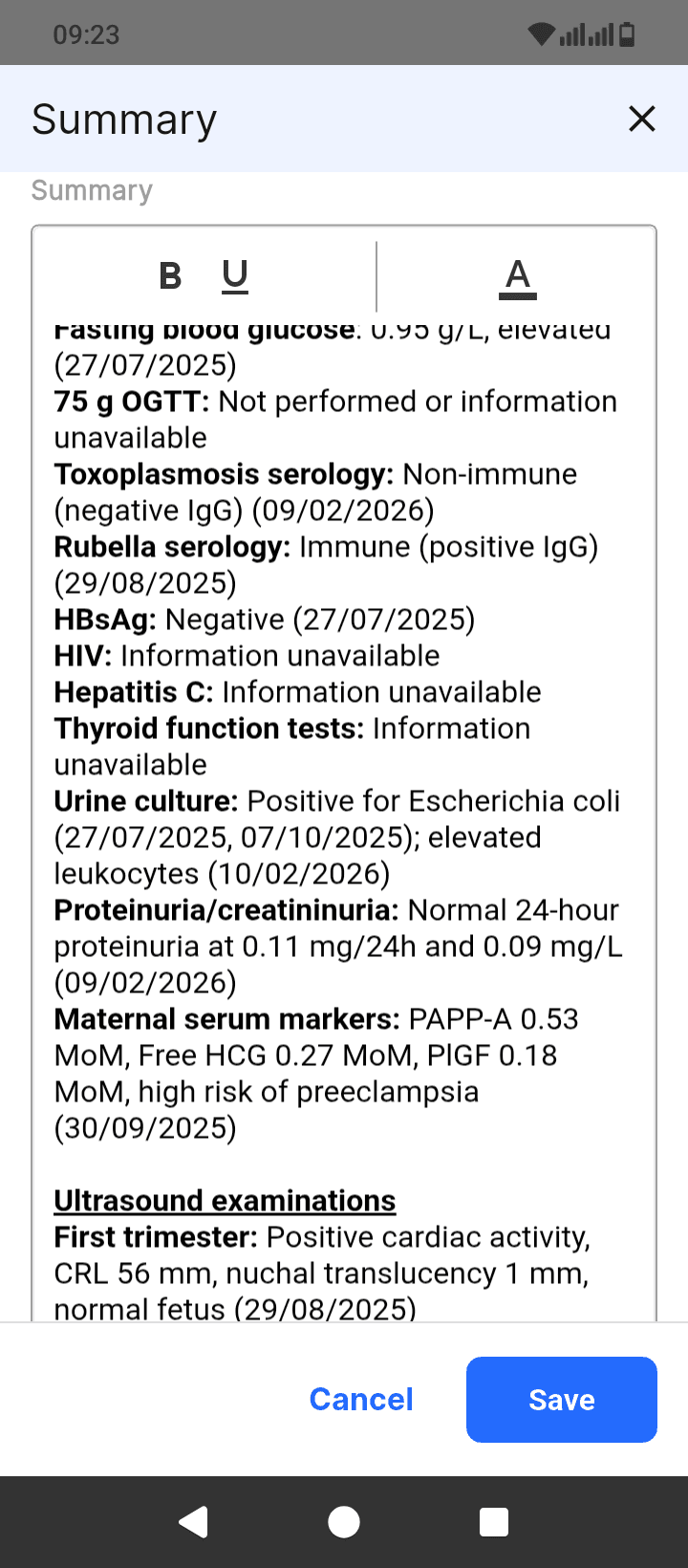 doctoGyn Mobile EMR Application Screen 13 for Women's Health