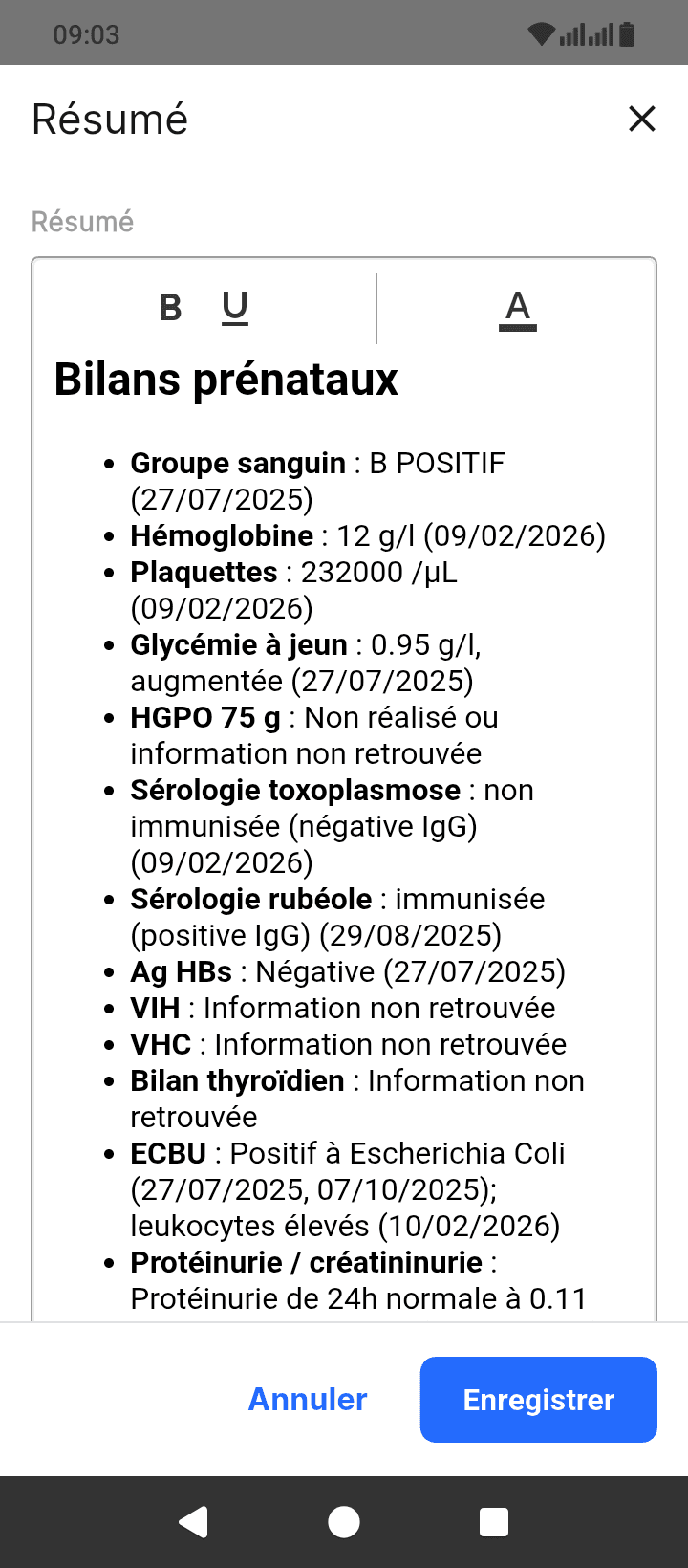 doctoGyn Mobile EMR Application Screen 11 for Women's Health